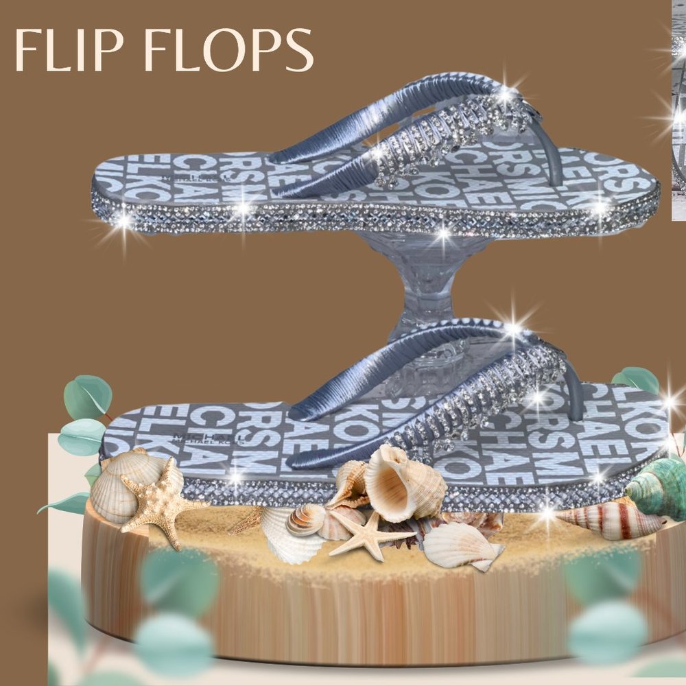 Michael kors Crystal/Rhinestone Bridal Flip Flops| Beach Sandals Sz 9 shoes